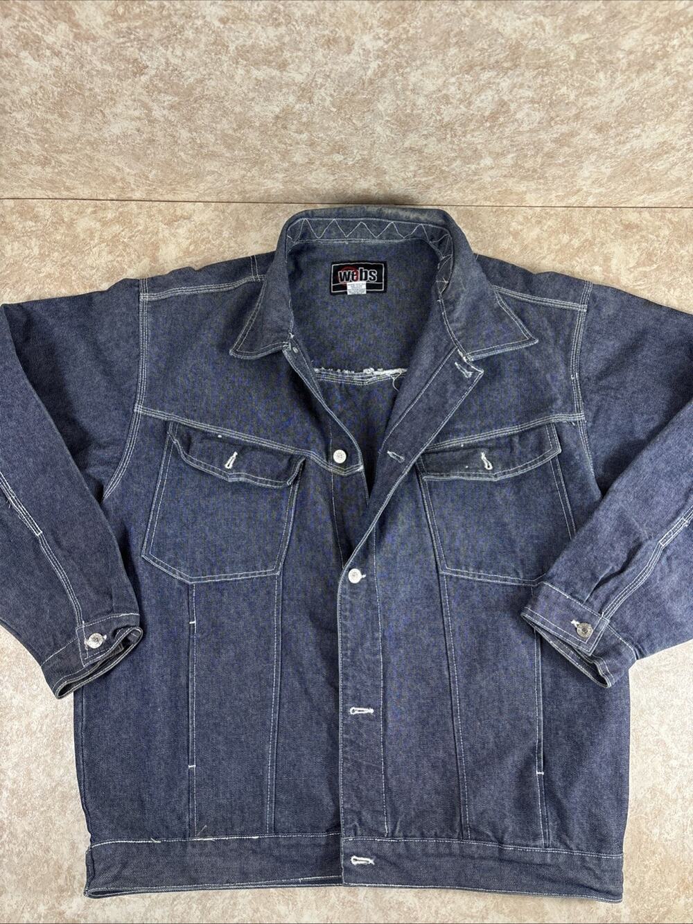 Vintage Webs Jeans Denim Blue Jean Jacket Men's 2XL White Stitching Trucker